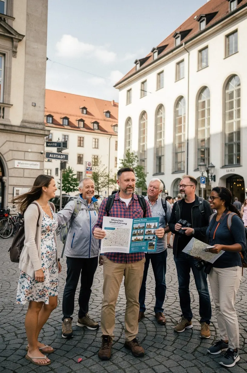 Informationsschild mit geschichtlichen Fakten und QR-Code für eine digitale Stadttour in deutscher Sprache